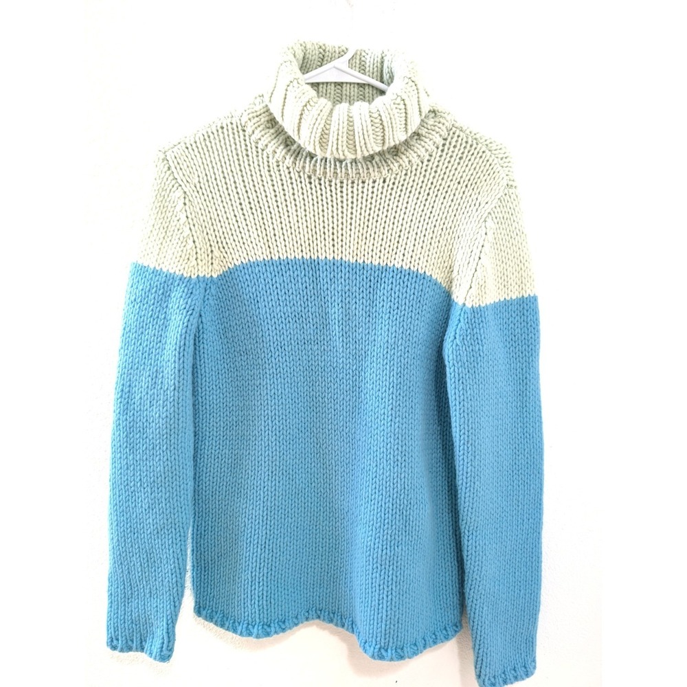 Gap Vintage Sweater Y2K Chunky Wool Blend Turtle Neck Turquoise Green Medium